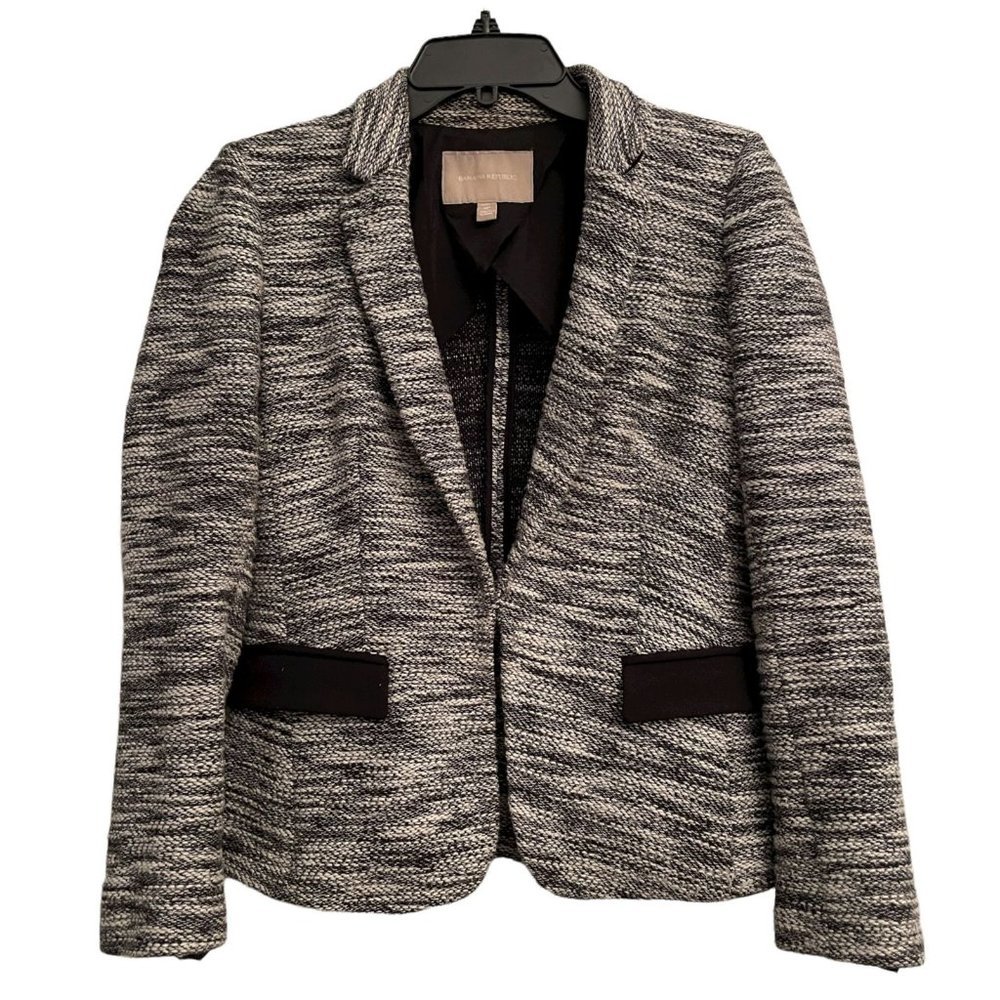 Banana Republic Petite Blazer 4P Cotton Black White Collared